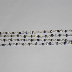 Chaîne de chapelet de perles de verre pyrite paon plaqué argent 2mm. Chaîne perlée en fil métallique pour la fabrication de bracelets de bijoux - Product Image 3