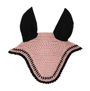 Voile anti-mouches rose en crochet pour cheval, cache-oreilles noirs, doux, faits main, haute qualité, couleur personnalisable, bonnet équestre pour l'équitation et l'entraînement - Product Image 2