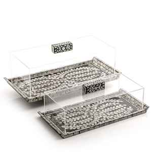 Bandeja decorativa Royal Classic Mother Pearl personalizada antigua hecha a mano resina madera desayuno servir comida llevar patrón rectangular - Product Image 4