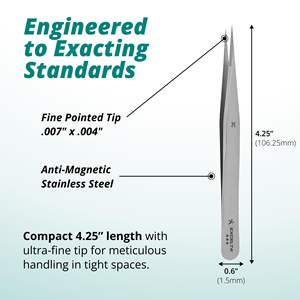 Pincettes de précision pour travaux de laboratoire électronique, pointe ultra-fine en acier au carbone, 5,25 pouces, trempées à la flamme, anti-flexion, manche en plastique - Product Image 3