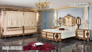 Lit Queen Size Doré Style Français avec Table de Chevet, Meubles de Chambre de Luxe Personnalisés de Haute Qualité, Style Baroque Feuille d'Or, Vente USA - Product Image 5
