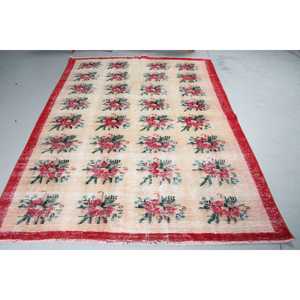 5.8x7.5 ft Large Turkish Rug, Vintage Rug, <b>Red</b> Blue Polka dot <b>Wool</b> Rug - Product Image 3