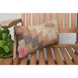 Oreiller en laine Kilim beige 8x16 pouces de luxe rustique moelleux Floral jeter pour canapé literie Portable Vintage tissé Patchwork Design - Product Image 2