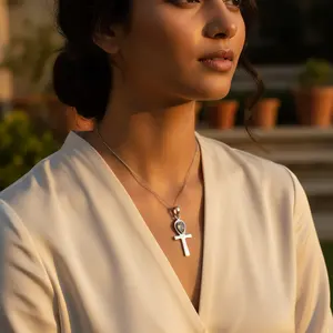 Collar con Colgante Ankh de Plata de Ley 925 con Piedra Lunar para Mujer - Product Image 3