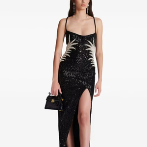 Vestido de noche hecho a mano 2025 para mujer, colección de fábrica, satén transpirable, gasa, línea A, vestido de fiesta, diseño sin mangas - Product Image 1