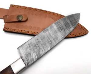 Cuchillo de Chef Profesional Hecho a Mano, Ecológico, Ambidiestro, de Acero de Damasco, Estilo Japonés, de 8 Pulgadas, con Mango de Madera de Palisandro - Product Image 4