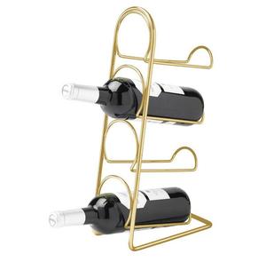 Fabricant et fournisseur de présentoir à bouteilles de vin Présentoir à vin moderne de comptoir en fil métallique et or - Product Image 6