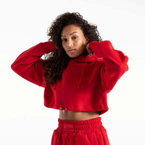 Sudadera con capucha extragrande de felpa francesa 100% algodón, lisa, sin estampado, de alta calidad, para mujer, estilo crop, al por mayor - Product Image 3