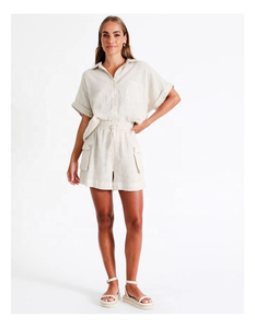 Women's Dresses 2025 <b>Linen</b> High Waist Shorts <b>Set</b> Short Sleeve Women Blouse Single Button Sexy Lace A-Line Silhouette Summer - Product Image 4