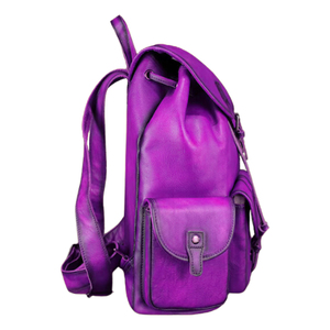 Purple Genuine Leather <b>Backpack</b> Classic Style Large Capacity Laptop Compartment Durable Unisex Shoulder <b>Straps</b> - Product Image 2