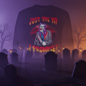 Camiseta de manga larga con diseño de payaso de Halloween, diseño de calavera sangrienta, Just The Tip I Promise - Product Image 3