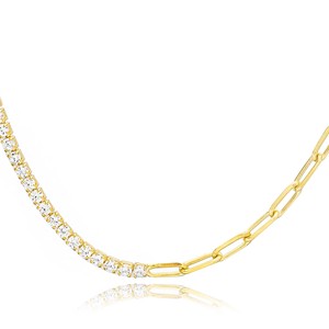 Handmade Turkish 925 Sterling <b>Silver</b> Zircon <b>Choker</b> Necklace with Half Tennis Half Link Chain Trendy Wedding Gift Jewelry - Product Image 4