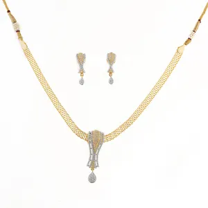 Populaire 2 Tone Vergulde Handgemaakte Amerikaanse Diamant Bollywood Stijl Delicate Hanger Set 421854