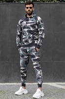 Ensemble de survêtement camouflage pour homme – Veste et pantalon assortis à imprimé camouflage – Tenue de sport avec sweat à capuche – Fabrication turque