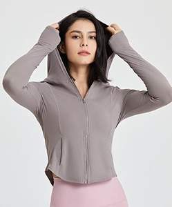 Ensemble de sport et de yoga pour femmes, best-seller, en molleton d'hiver, logo personnalisé sur le devant, coupe ajustée, sweat à capuche zippé intégral et haut court, vêtements de sport - Product Image 2