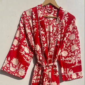 Indien fait à la main 100% coton Kimono robe imprimé fleuri décontracté plage vacances porter pour l'été printemps parfait Bikini hiver automne - Product Image 1