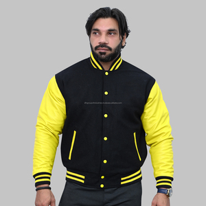 Chaquetas universitarias de cuero de lana negra y amarilla Chaquetas universitarias personalizadas - Product Image 1