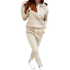 Femmes surdimensionné 2 pièces ensemble couleur unie automne sweats pantalons de survêtement à manches longues pull à capuche chaud polaire col imperméable - Product Image 2