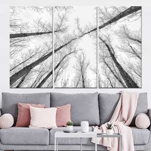Toile d'art moderne noir et blanc avec motif d'arbre : Décoration murale élégante imprimée, toile enveloppée 3P - Product Image 1