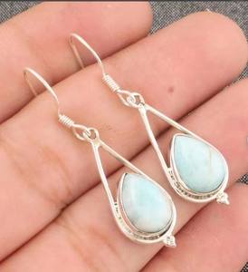Beautiful Larimar 10mm Drop Drilled <b>Earring</b> Fine Jewelry Silver Gold Plated Dangle <b>Earring</b> at Summer Jewelry Gift - Product Image 3