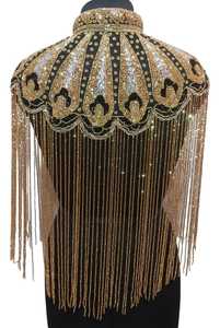 Elegante antiestático señoras sirena vestido de fiesta de noche hermosas perlas bordadas capa con cuentas de cristal diseño impreso - Product Image 2