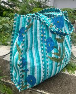 El mejor bolso de mano acolchado con estampado Floral bohemio de algodón para mujer, ropa de fiesta para mujer, dos abiertos para ir de compras, uso en hombros - Product Image 3