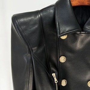 Abrigo de invierno para mujer con chaqueta de cuero estilo explosión Nuevas señoras Short Denim Lapel Outwear Fashion Trend Tops - Product Image 3