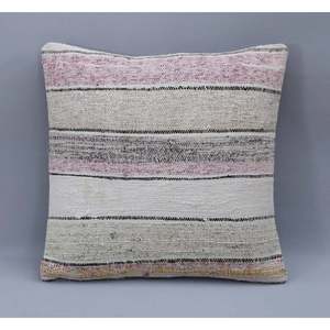 Funda de Almohada de Kilim Turco Anudada a Mano (Beige) 18 X 18 Rc_27216 - Product Image 1