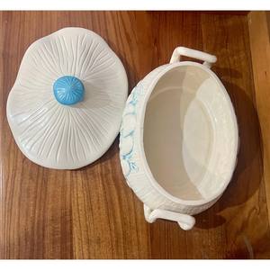 จานหม้อตุ๋นเห็ดแบบทันสมัยมีฝาปิดถาดใส่ซุปจานเครื่องปั้นดินเผาทาสีด้วยมือสีฟ้าขาว - Product Image 4