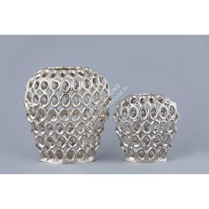 Jarrones de flores elegantes Precio barato Macetas decorativas de metal Juego de 2 Jarrones de metal de estilo Rural francés niquelado Decoración para el hogar - Product Image 1