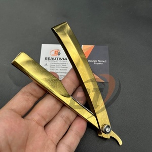 Plasma dorado profesional recto turco corte garganta nueva peluquería maquinilla de afeitar de acero inoxidable hombre afeitado Shavette logotipo personalizado - Product Image 1