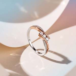 Jeulia Bypass Twist Two-Tone Three Stone Wedding Band <b>Ring</b> - Product Image 5
