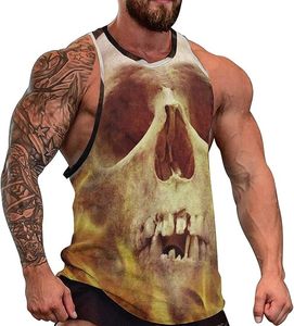 Débardeur sans manches pour homme, motifs personnalisés, crâne enflammé, 100% coton, imprimé numérique, sportif, entraînement, gym, fitness - Product Image 1