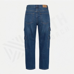 Jean cargo unisexe en denim couleur personnalisée, coupe droite, taille mi-haute, décontracté, respirant, séchage rapide, en coton, style streetwear pour femme - Product Image 2