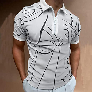 ODM Hombres para Polos 100% Algodón Desgastado Vintage Manga corta Alta calidad Media cremallera Moda Camisetas en blanco Sólido - Product Image 6