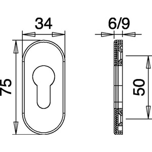 Organisateur mural ovale EDI en aluminium F1 Escutcheon 0811/6003, rosette à clé, épaisseur 6 mm, PZ - Product Image 3