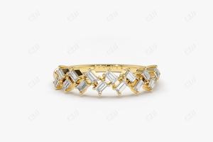 Baguette de oro de 14k para boda, banda de diamante cultivado en laboratorio, Media eternidad, apilable, 10k, 14k, 18k, fabricante de banda de oro sólido - Product Image 2