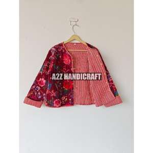 Handmade Quilted Velvet Short Jacket <b>Sweet</b> Style Front Pocket Quick Dry Reversible Breathable Cotton Anti-Wrinkle Printed - Product Image 5