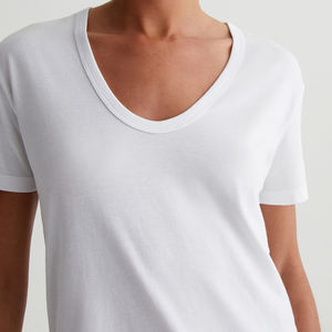 OEM mujeres cuello en U relajado Premium 100% Material de algodón de secado rápido mejor luz Jersey al por mayor señoras camiseta con logotipo personalizado - Product Image 1