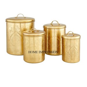 Juego de 3 ollas de lata de almacenamiento de cocina con textura martillada de aspecto atractivo único chapado en oro de alto grado personalizar tamaño y logotipo disponibles - Product Image 5