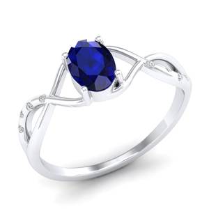 แหวนเพชรพลอยสีน้ำเงินทรงรี 0.75 กะรัต ดีไซน์หรูหรา REYES ทองคำแท้ 14K สำหรับผู้หญิง พร้อมใบรับรอง GRA และเครื่องประดับโมอิสซาไนต์ - Product Image 2