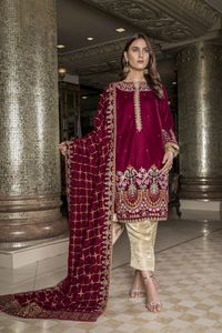 Superbe KURTA avec un pantalon et une robe DUPATTA lourde embellissant une belle RESHAM, perles de verre en cristal, DABKA pour le travail de fête @ 2022 - Product Image 2