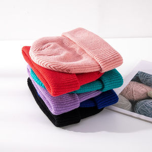 Custom Plain Knit Jacquard Beanie <b>Hat</b> Set Soft Acrylic Winter Cap with Folded Cuff for Men <b>Women</b> in 6 Solid Fashion Colors - Product Image 5