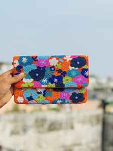 MS Handicraft Tropical Floral <b>Glass</b> Beaded Clutch Customized Shape & Color Mexican Fiesta Purse with Crossbody <b>Chain</b> - Product Image 2