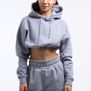 New Design Custom Autumn Gym Fitness Sets Women Plain Cotton Loose <b>Long</b> Sleeve Pullover Crop Top <b>Sweatshirt</b> - Product Image 1