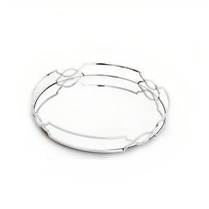 Bandeja de servicio de espejo de calidad súper estándar Bandeja multifuncional decorativa con marco de metal plateado de forma redonda - Product Image 1