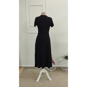 Women's Short Sleeve Open Neck Front <b>Zipper</b> Flared Midi Viscose Dress, 34203 - Product Image 4