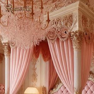 Lit de princesse en bois massif de style européen classique, chambre de fille, villa personnalisée, lit à baldaquin luxueux et romantique <span class=keywords><strong>rose</strong></span> - Product Image 3
