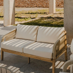 Sofá de dos plazas moderno de lujo, muebles de exterior de cuerda de ratán con madera de teca y cojín sintético-Juang - Product Image 6