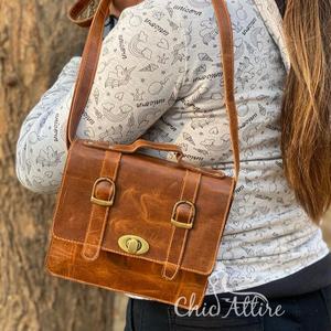 Bolso de mano de cuero auténtico de grano completo hecho a mano para mujer, bolso de hombro cruzado de uso de oficina de cuero Vintage auténtico - Product Image 1